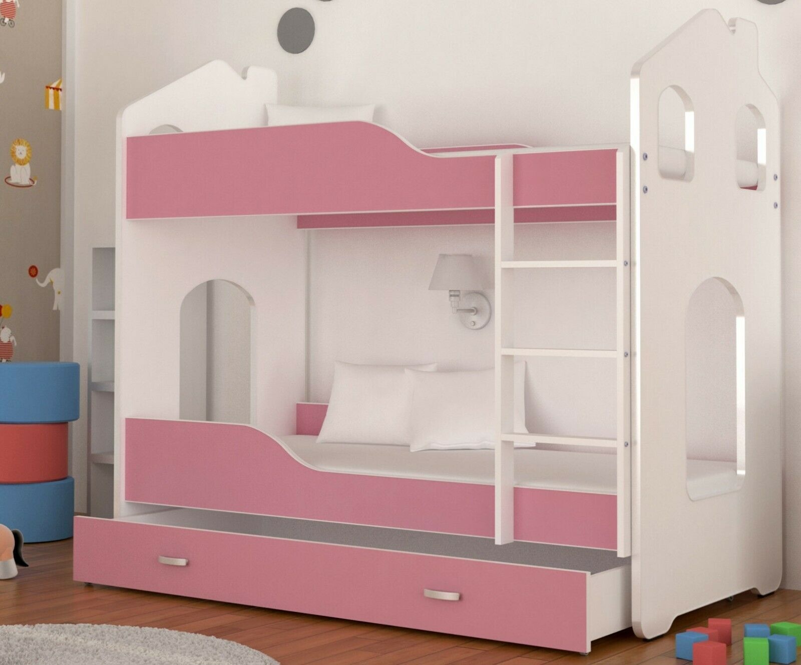 Stapelbed voor kinderen - 180x80 cm - met lade - wit roze