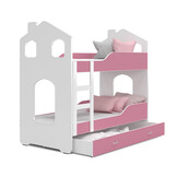 Stapelbed voor kinderen - 180x80 cm - met lade - wit roze