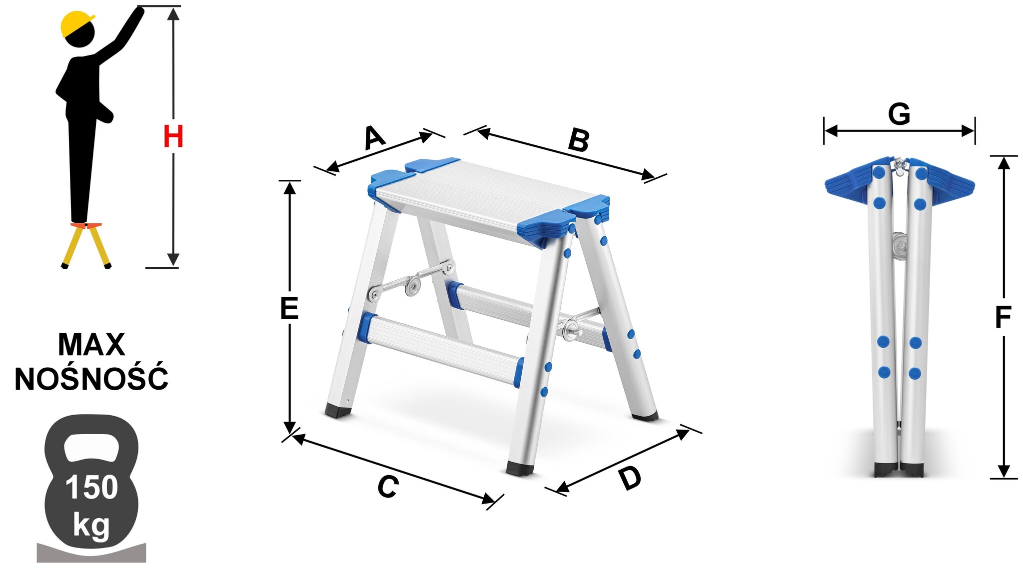 Keukentrapje - opvouwbaar - 16x31,5x28 cm - aluminium - blauw