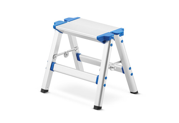 Keukentrapje - opvouwbaar - 16x31,5x28 cm - aluminium - blauw