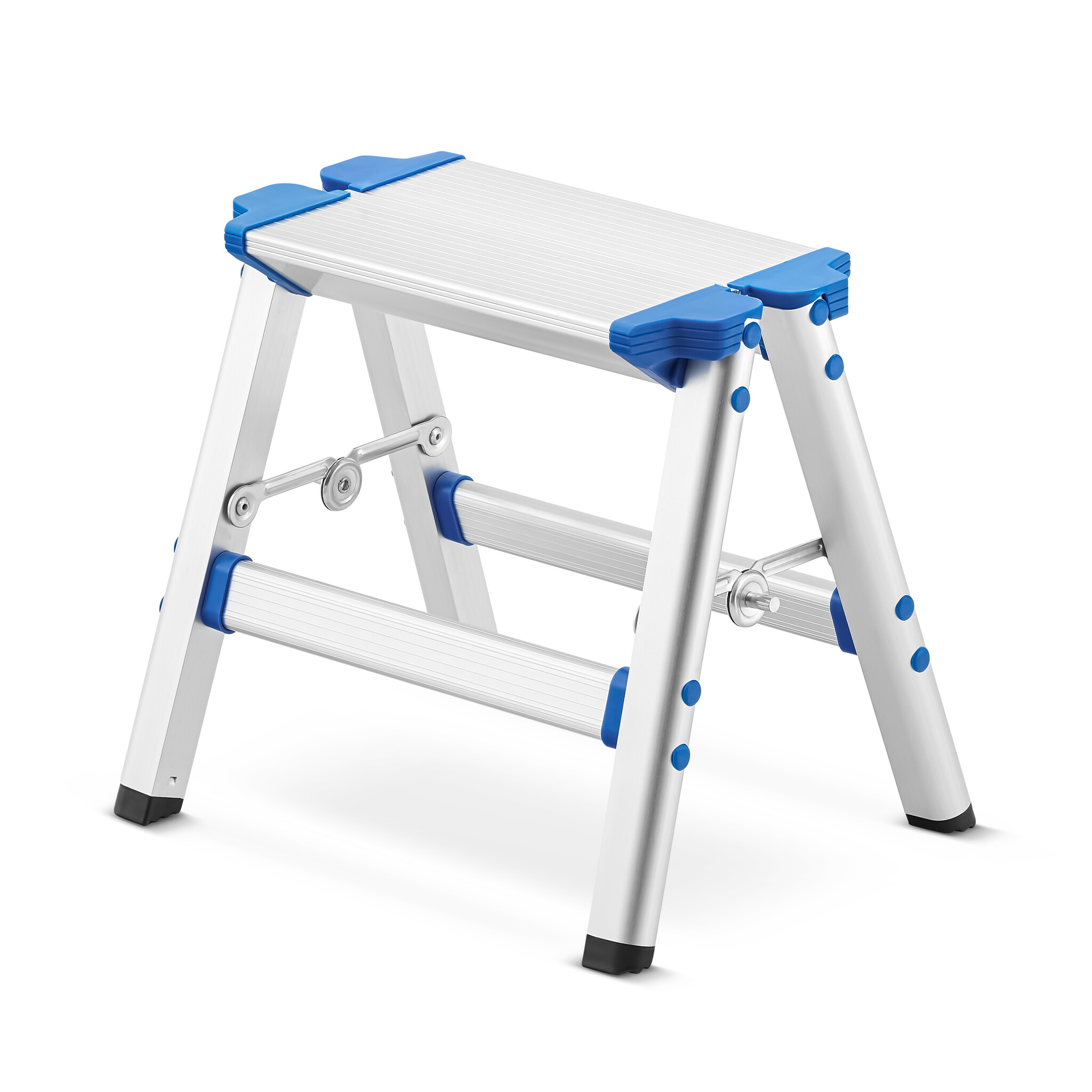 Keukentrapje - opvouwbaar - 16x31,5x28 cm - aluminium - blauw