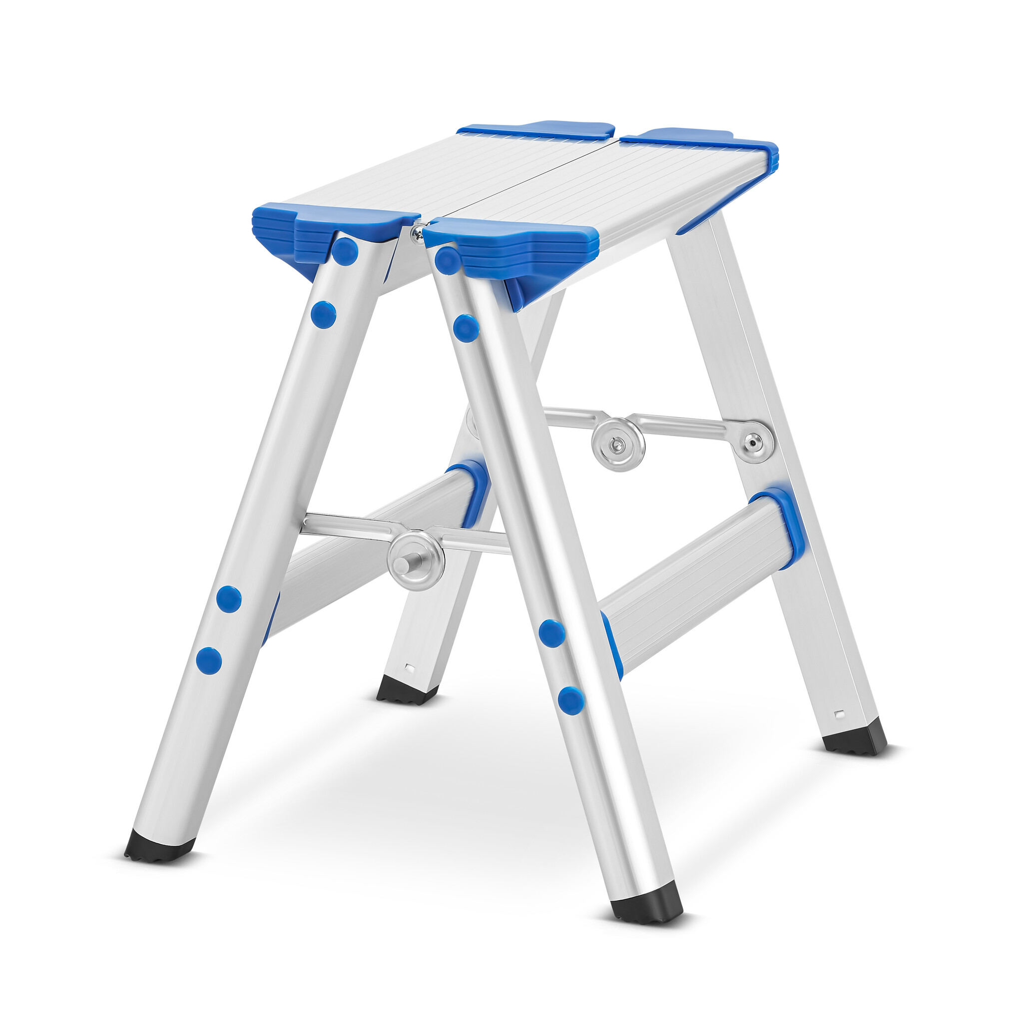 Keukentrapje - opvouwbaar - 16x31,5x28 cm - aluminium - blauw