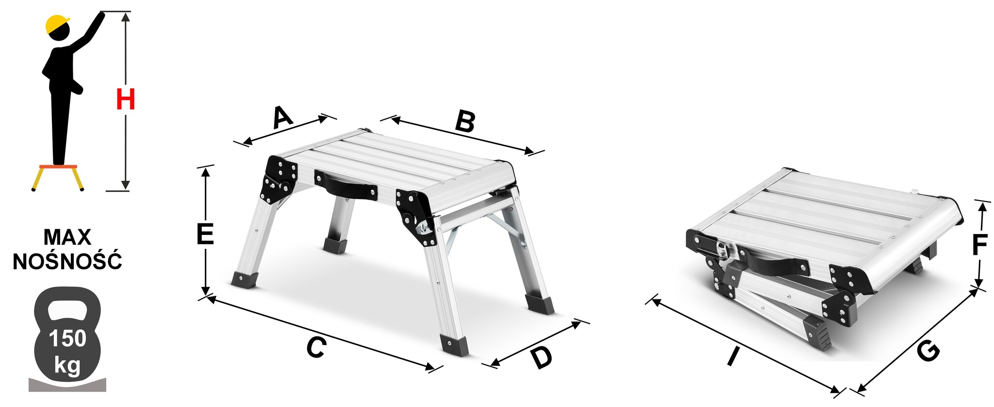 Keukentrapje - opvouwbaar - 47x30x34 cm - aluminium - zwart