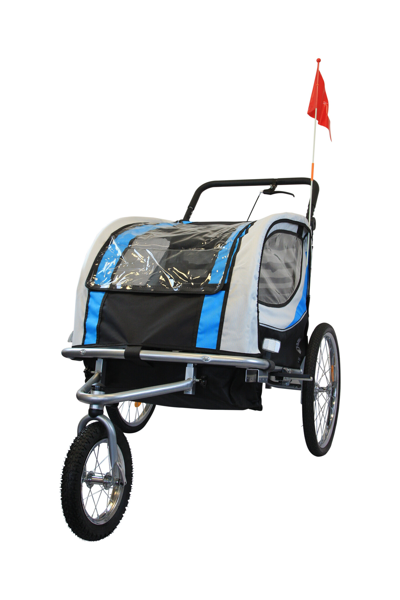 Fietskar kind - buggy - 2-zits - met schokbreker - blauw