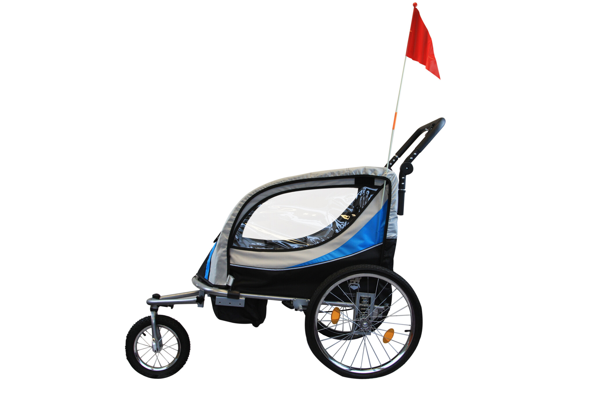 Fietskar kind - buggy - 2-zits - met schokbreker - blauw