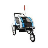Fietskar kind - buggy - 2-zits - met schokbreker - blauw