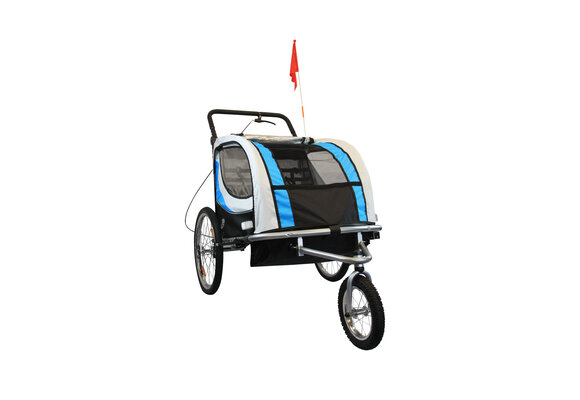 Fietskar kind - buggy - 2-zits - met schokbreker - blauw