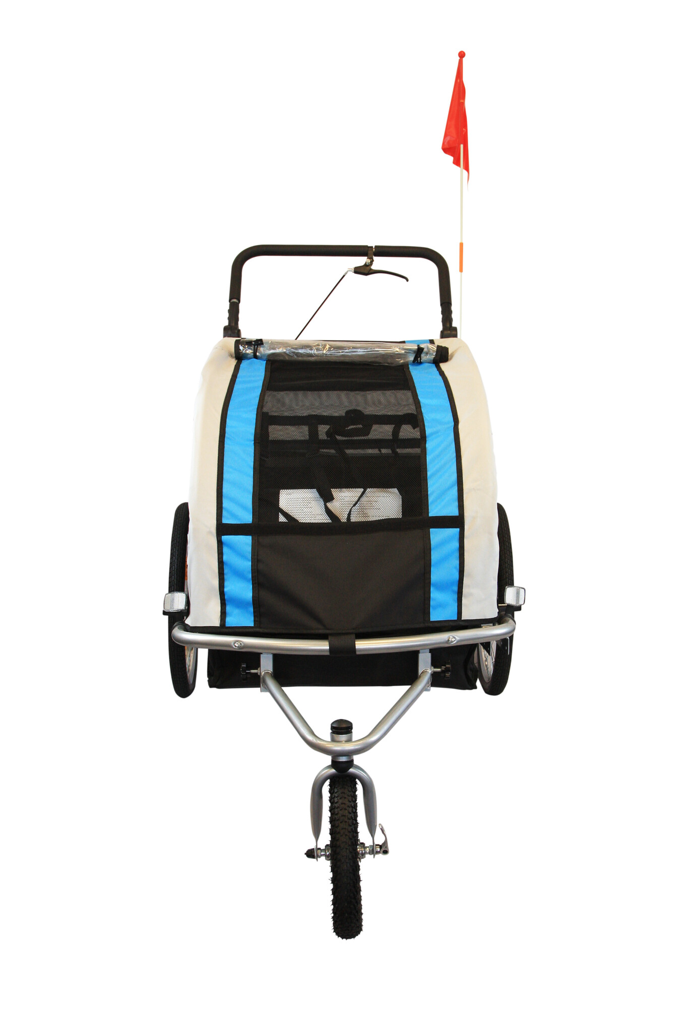 Fietskar kind - buggy - 2-zits - met schokbreker - blauw