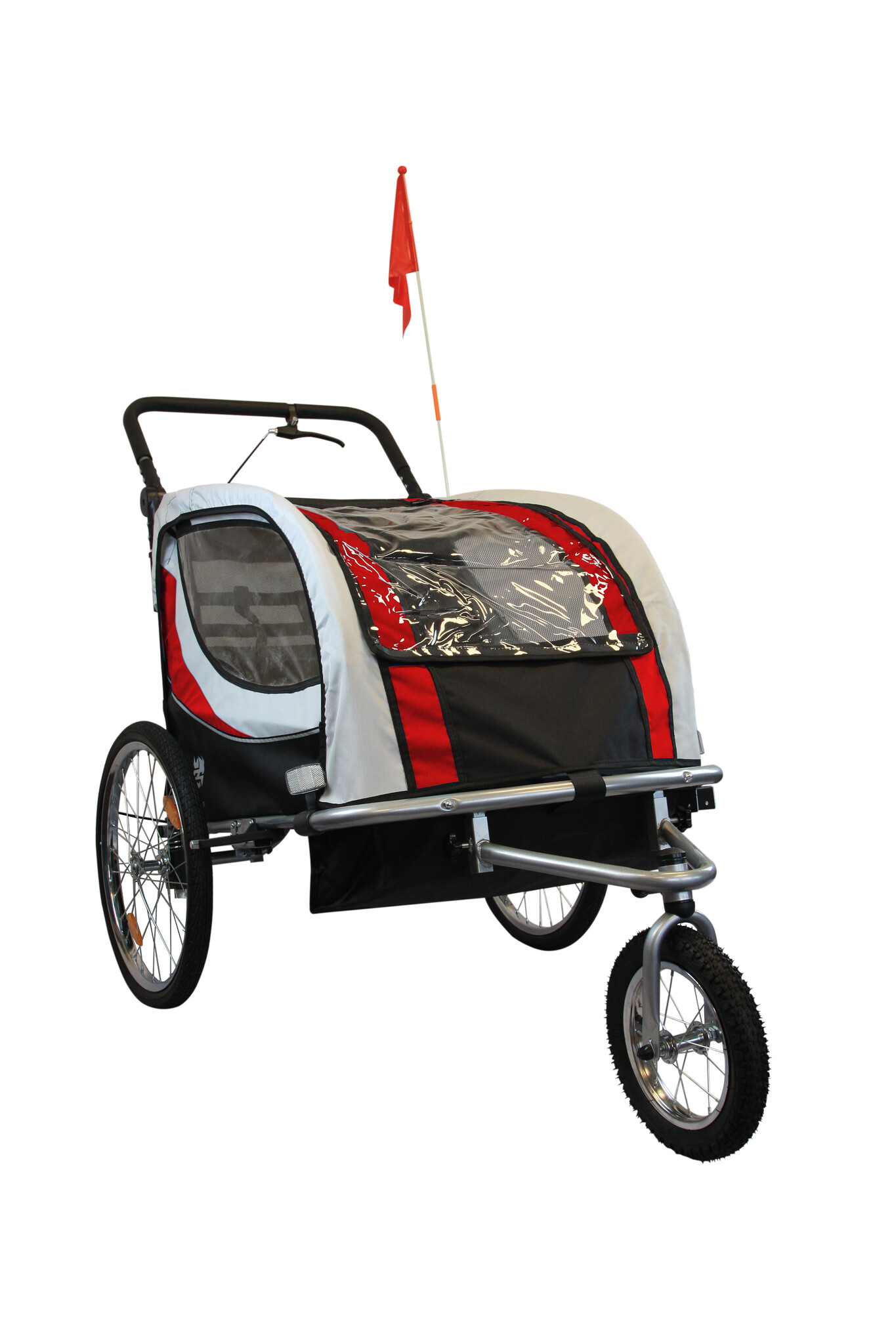 Fietskar kind - buggy - 2-zits - met schokbreker - rood
