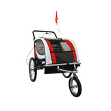 Fietskar kind - buggy - 2-zits - met schokbreker - rood