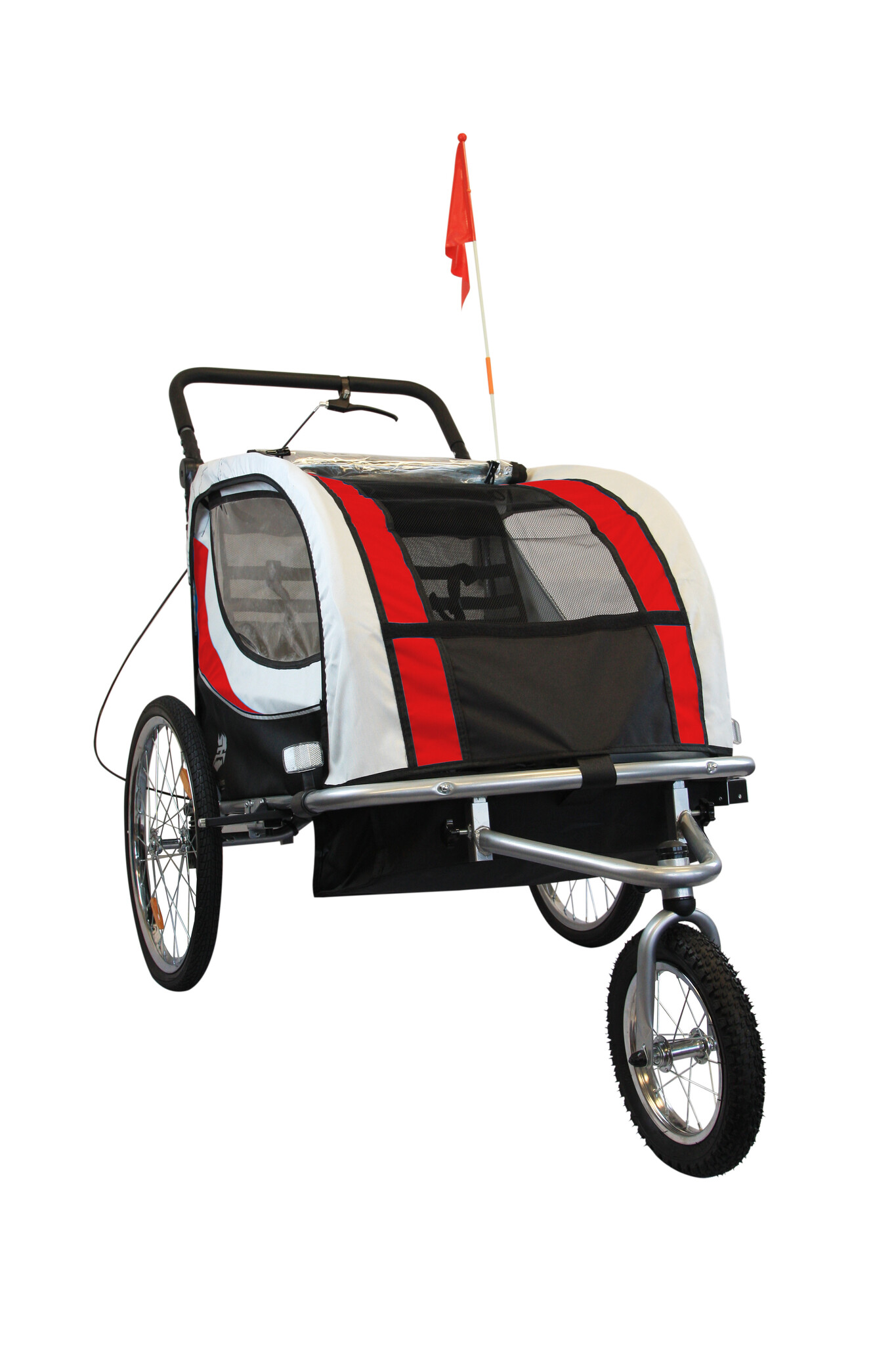 Fietskar kind - buggy - 2-zits - met schokbreker - rood