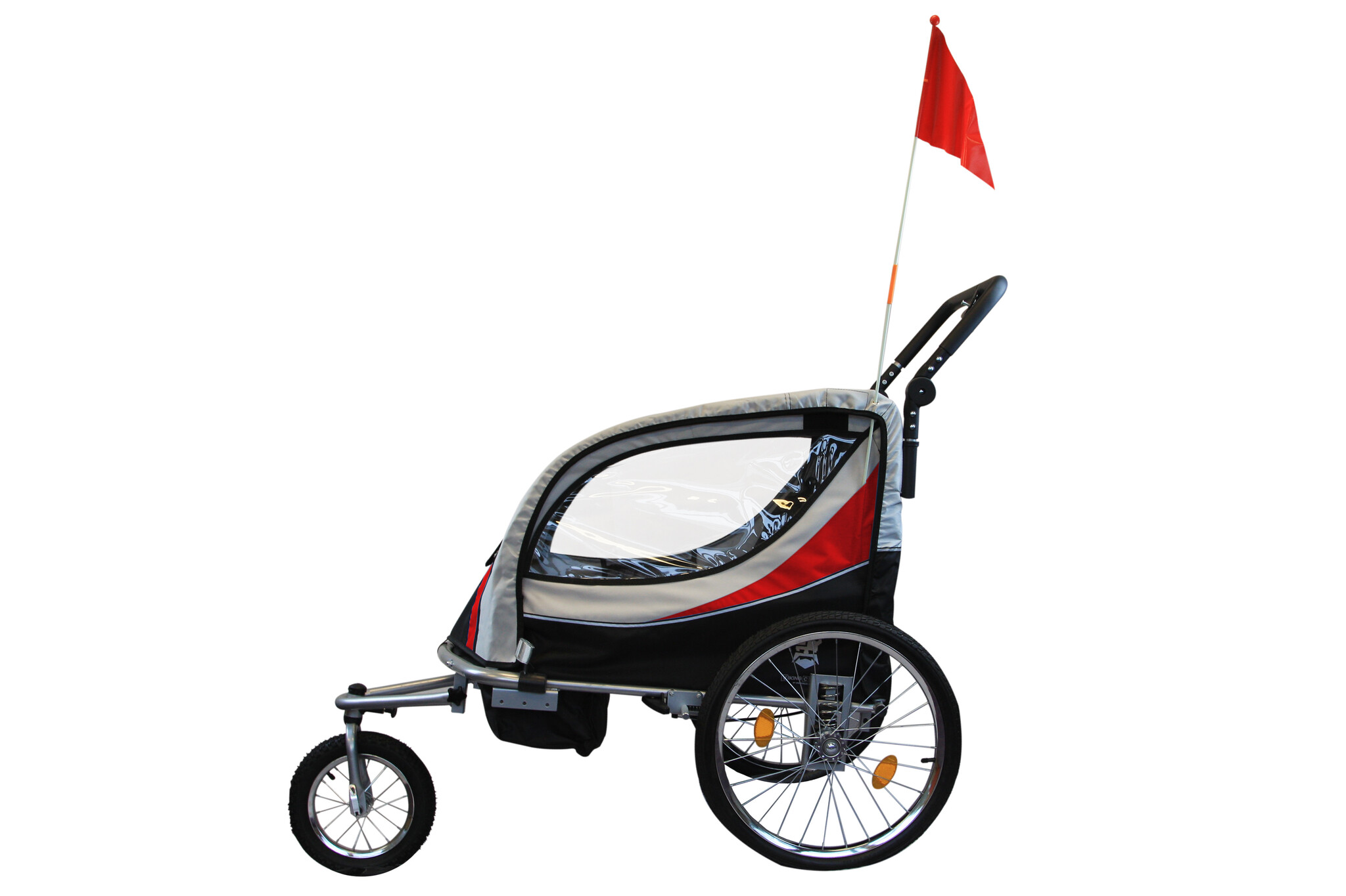 Fietskar kind - buggy - 2-zits - met schokbreker - rood