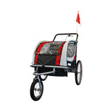 Fietskar kind - buggy - 2-zits - met schokbreker - rood
