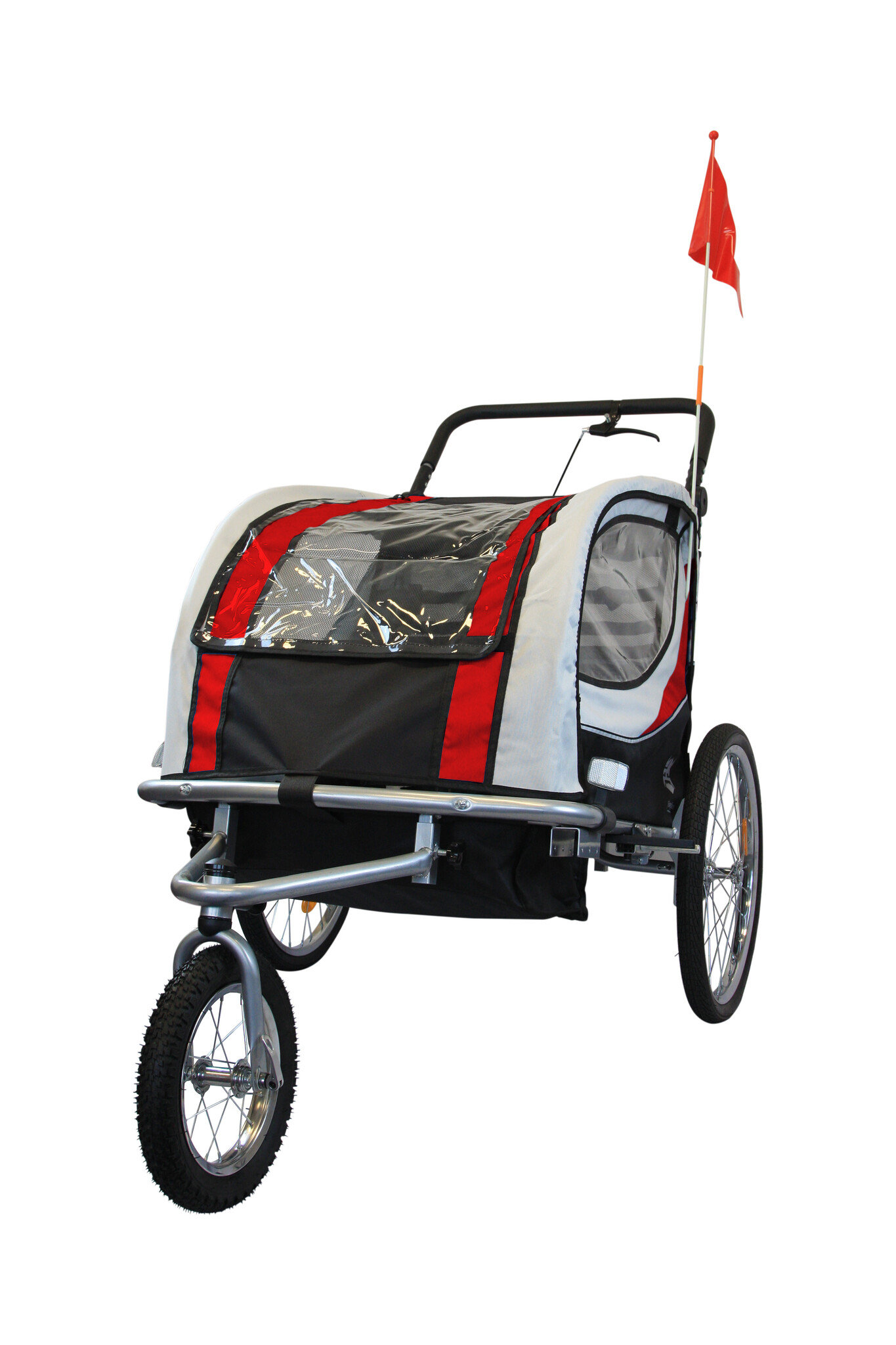 Fietskar kind - buggy - 2-zits - met schokbreker - rood