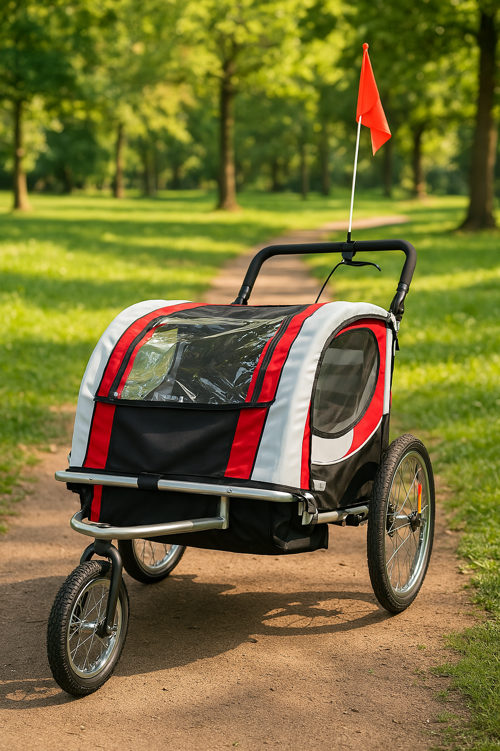 Fietskar kind - buggy - 2-zits - met schokbreker - rood