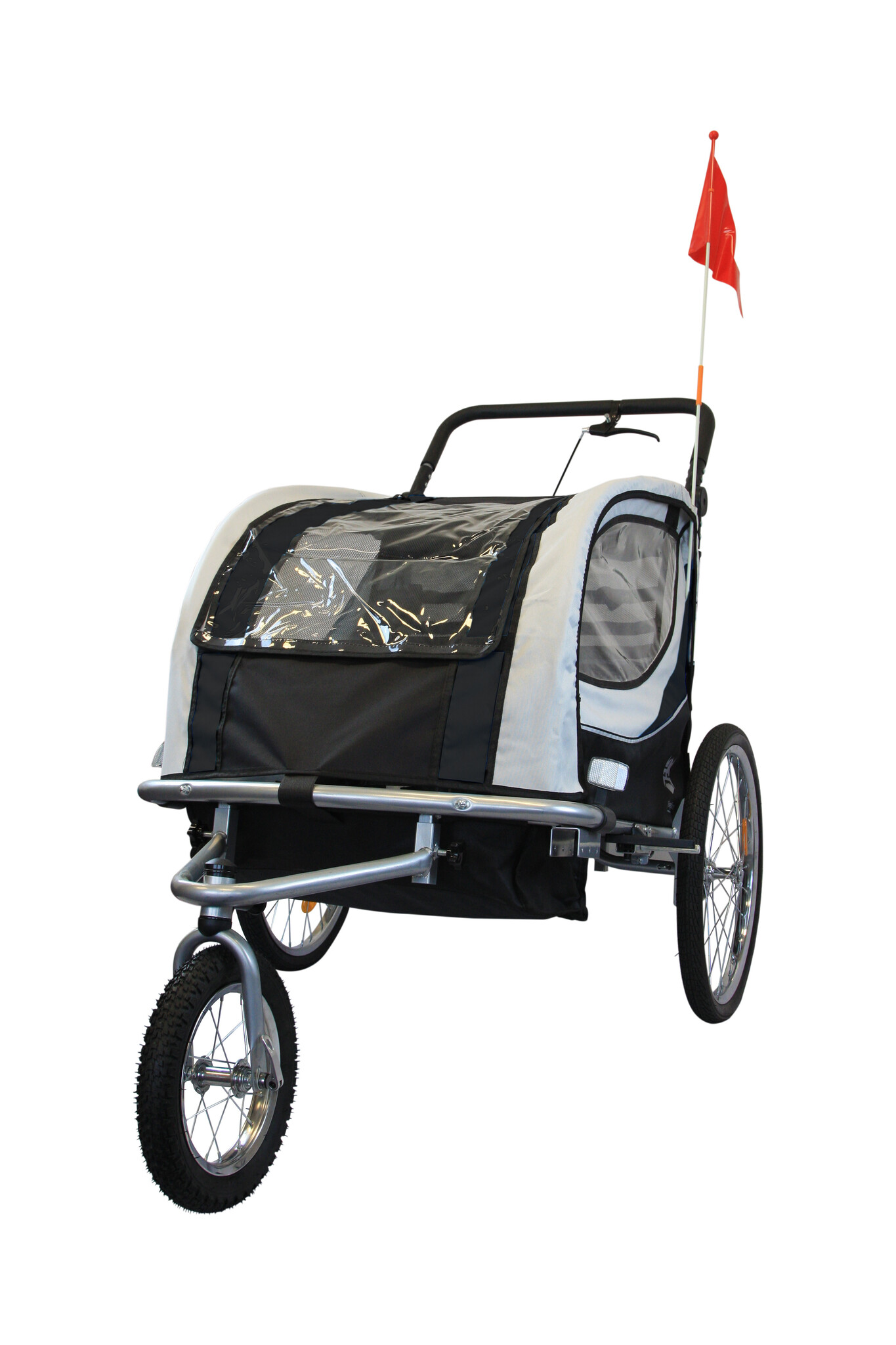 Fietskar kind - buggy - 2-zits - schokbreker - zwart wit