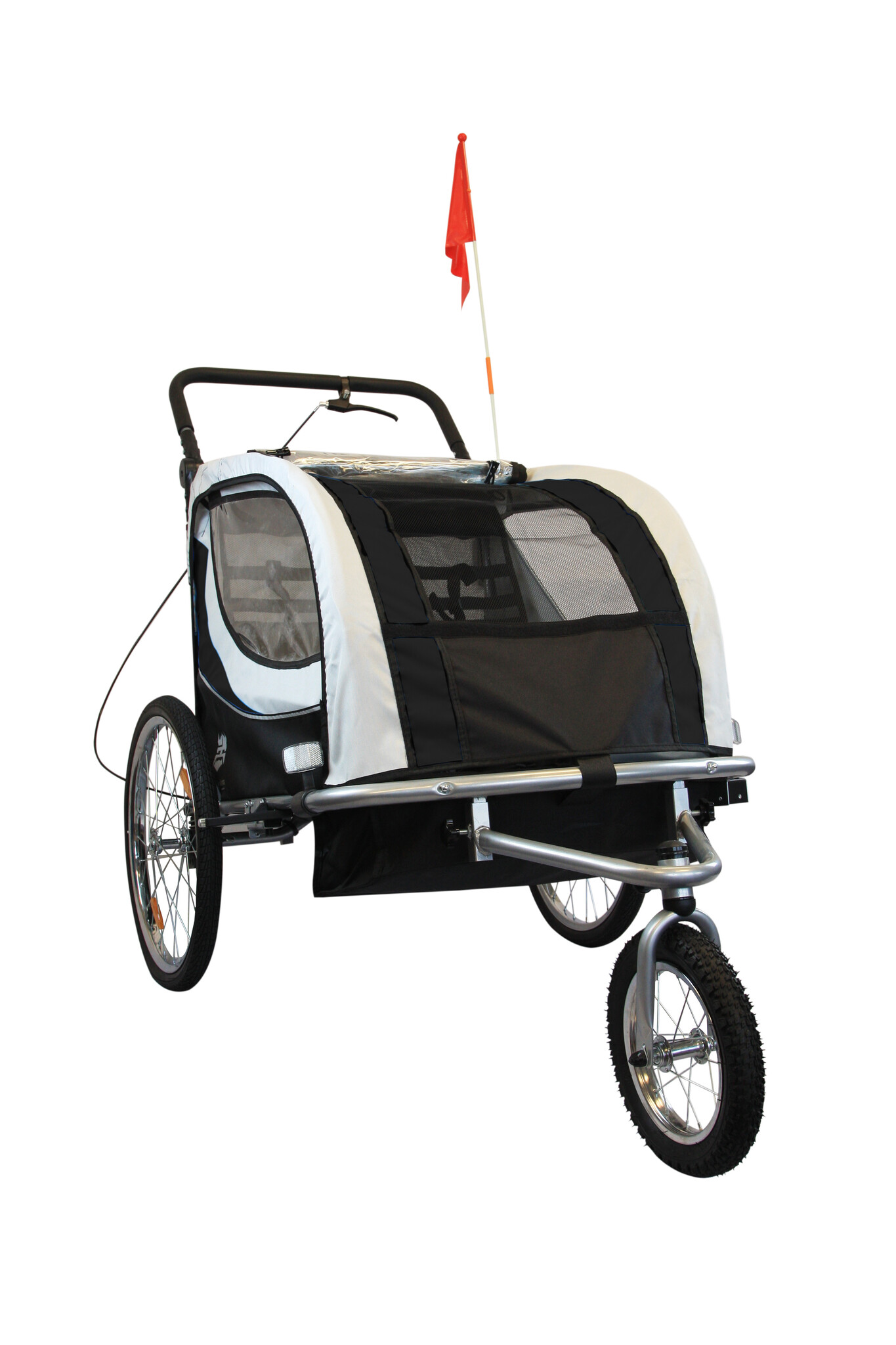 Fietskar kind - buggy - 2-zits - schokbreker - zwart wit