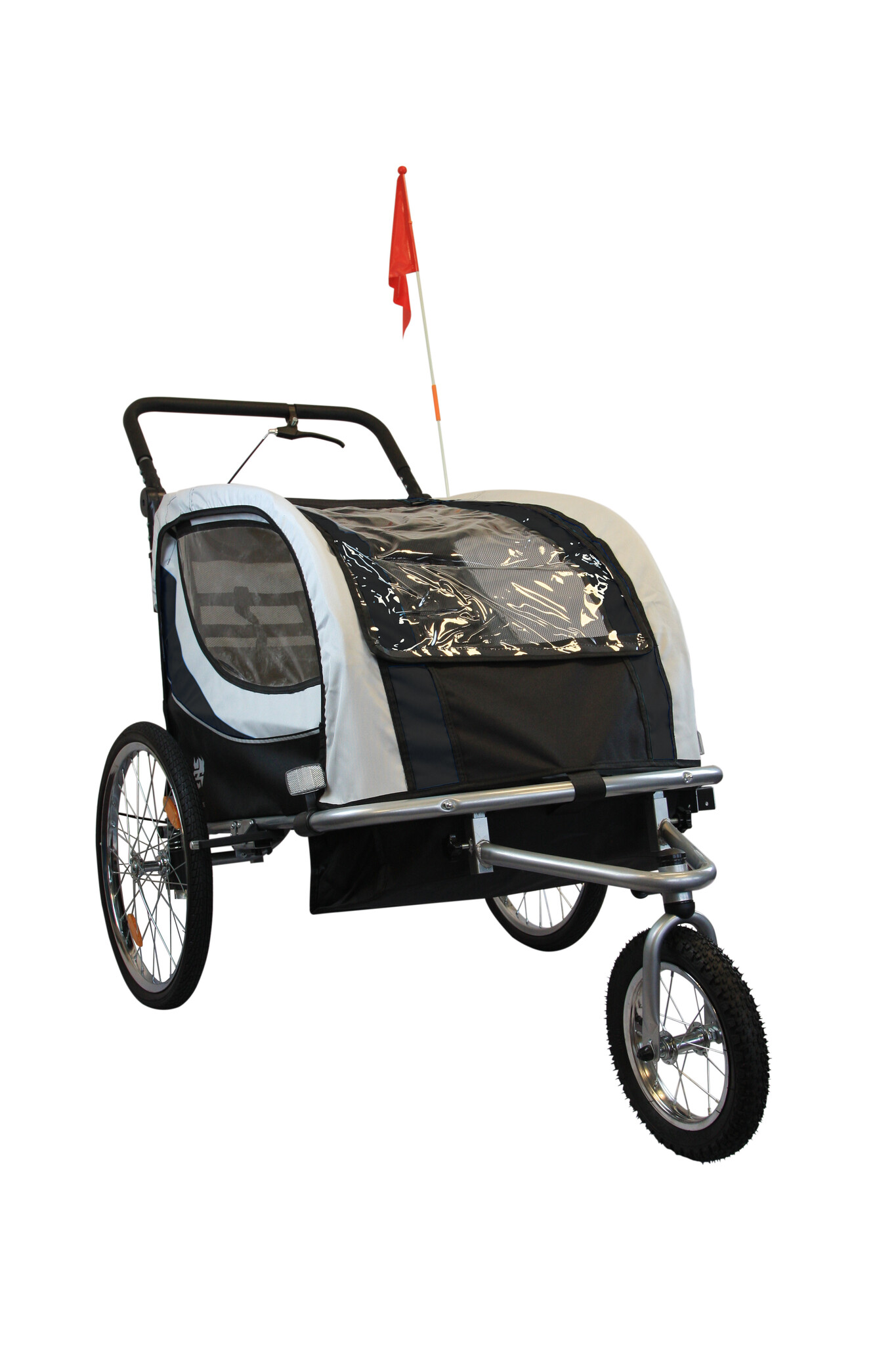 Fietskar kind - buggy - 2-zits - schokbreker - zwart wit