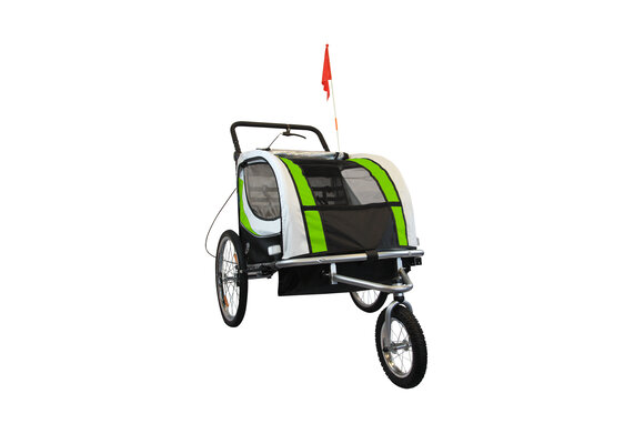 Fietskar kind - buggy - 2-zits - met schokbreker - lime groen