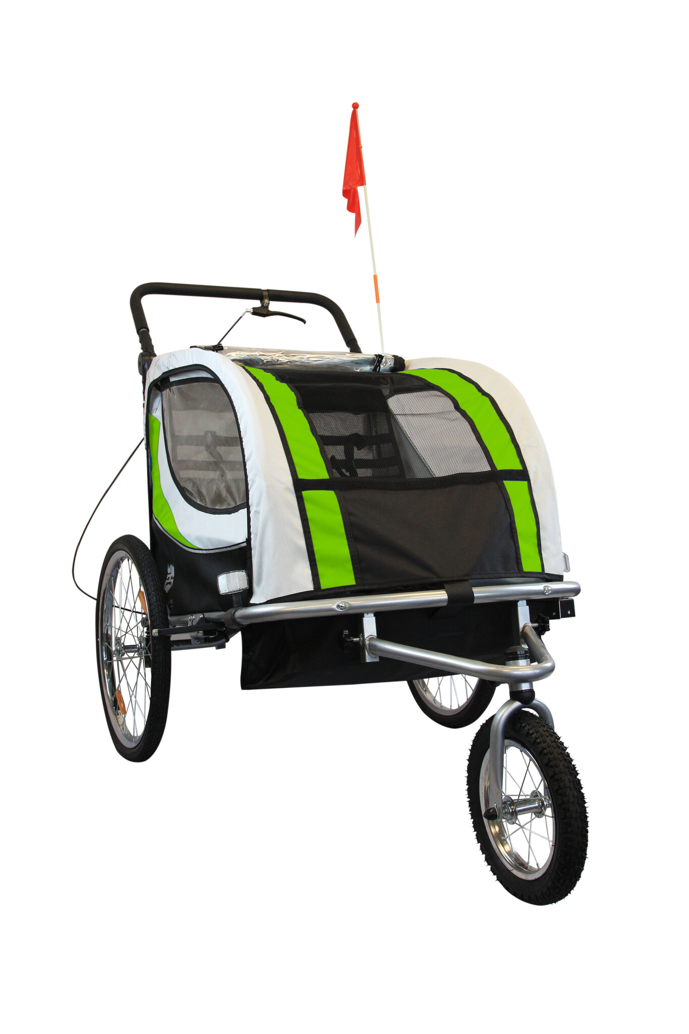 Fietskar kind - buggy - 2-zits - met schokbreker - lime groen
