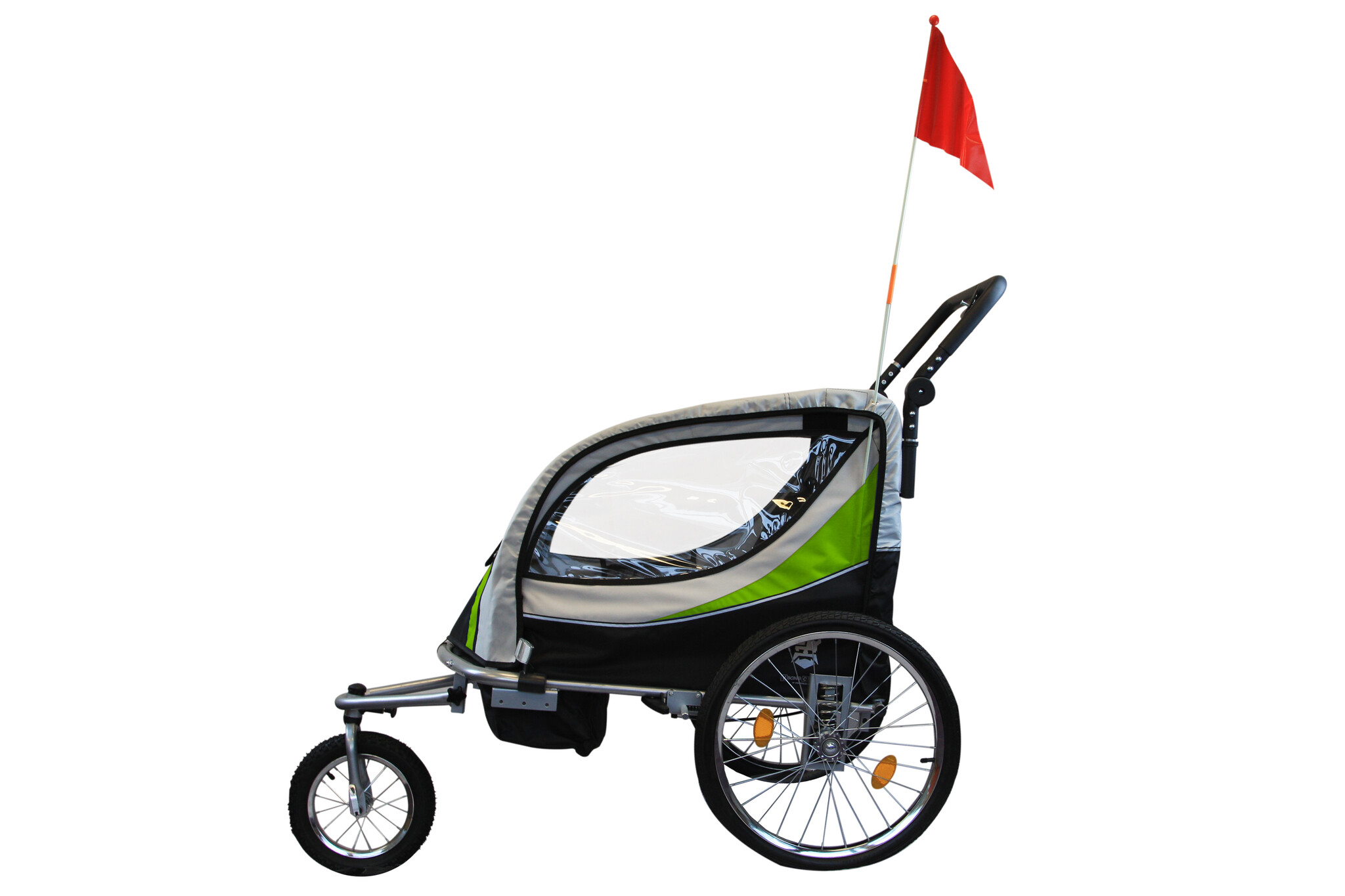 Fietskar kind - buggy - 2-zits - met schokbreker - lime groen