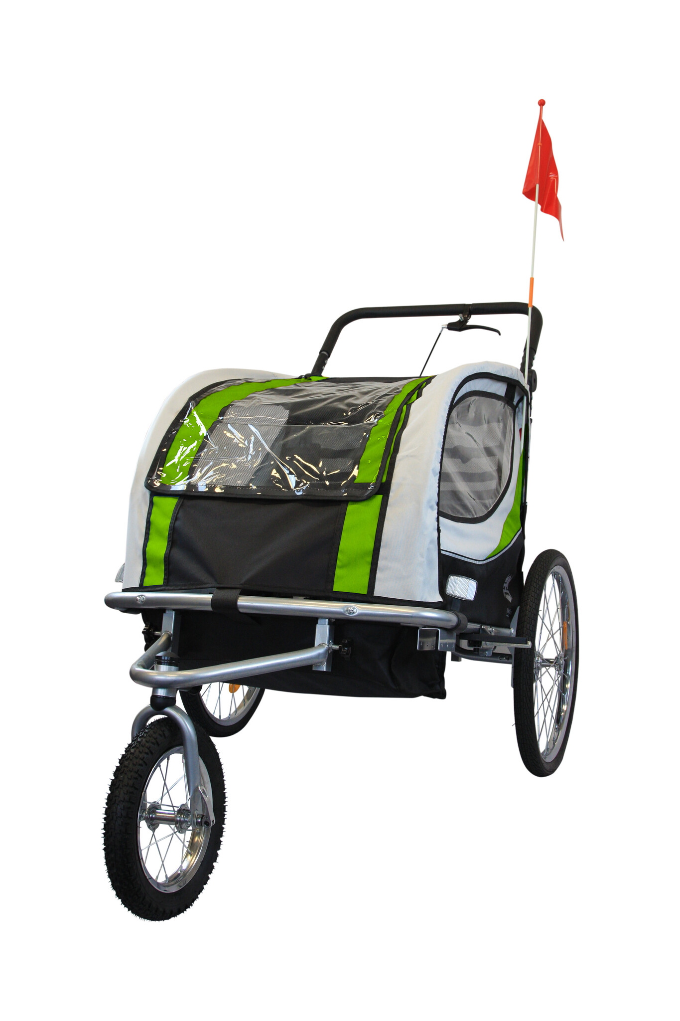 Fietskar kind - buggy - 2-zits - met schokbreker - lime groen