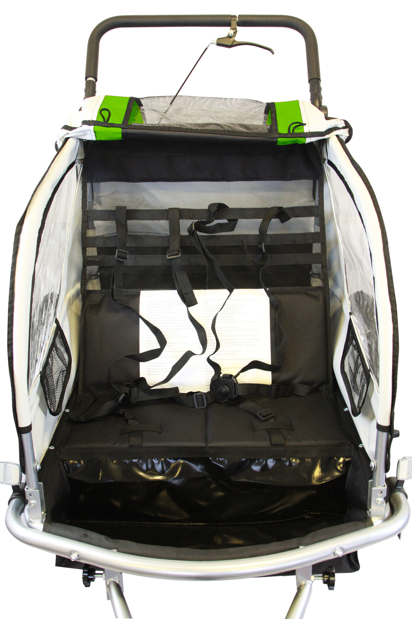 Fietskar kind - buggy - 2-zits - met schokbreker - lime groen