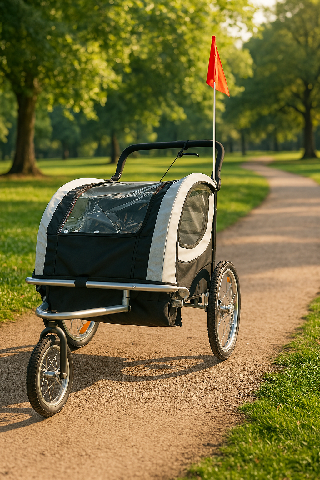 Fietskar kind - buggy - 2-zits - schokbreker - zwart wit