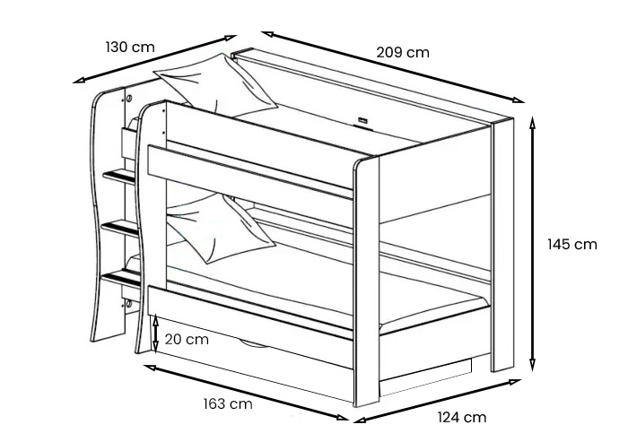 ROOMY - Stapelbed met opbergruimte - 90x200cm - wit eiken