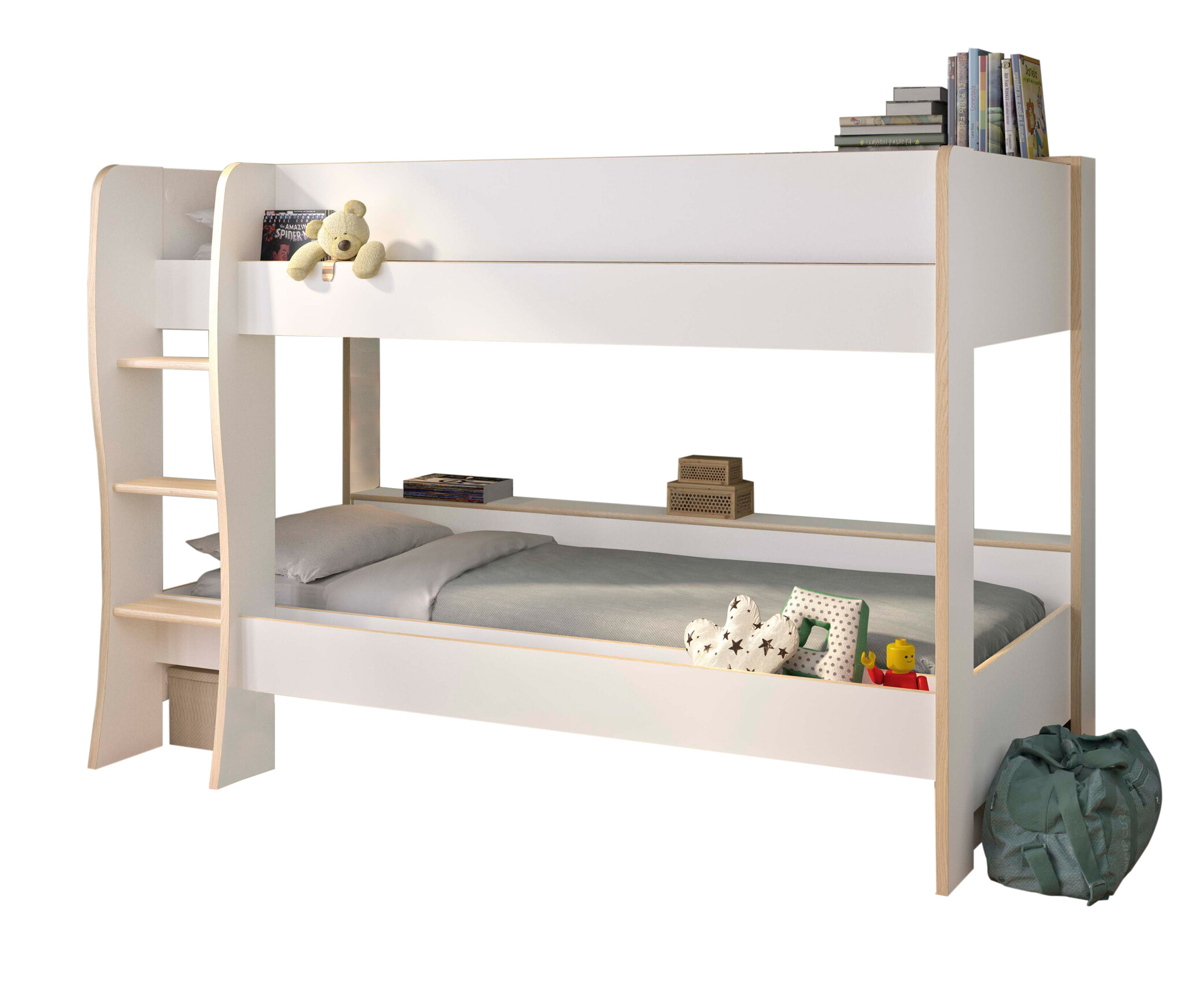 ROOMY - Stapelbed - 90x200cm - wit eiken