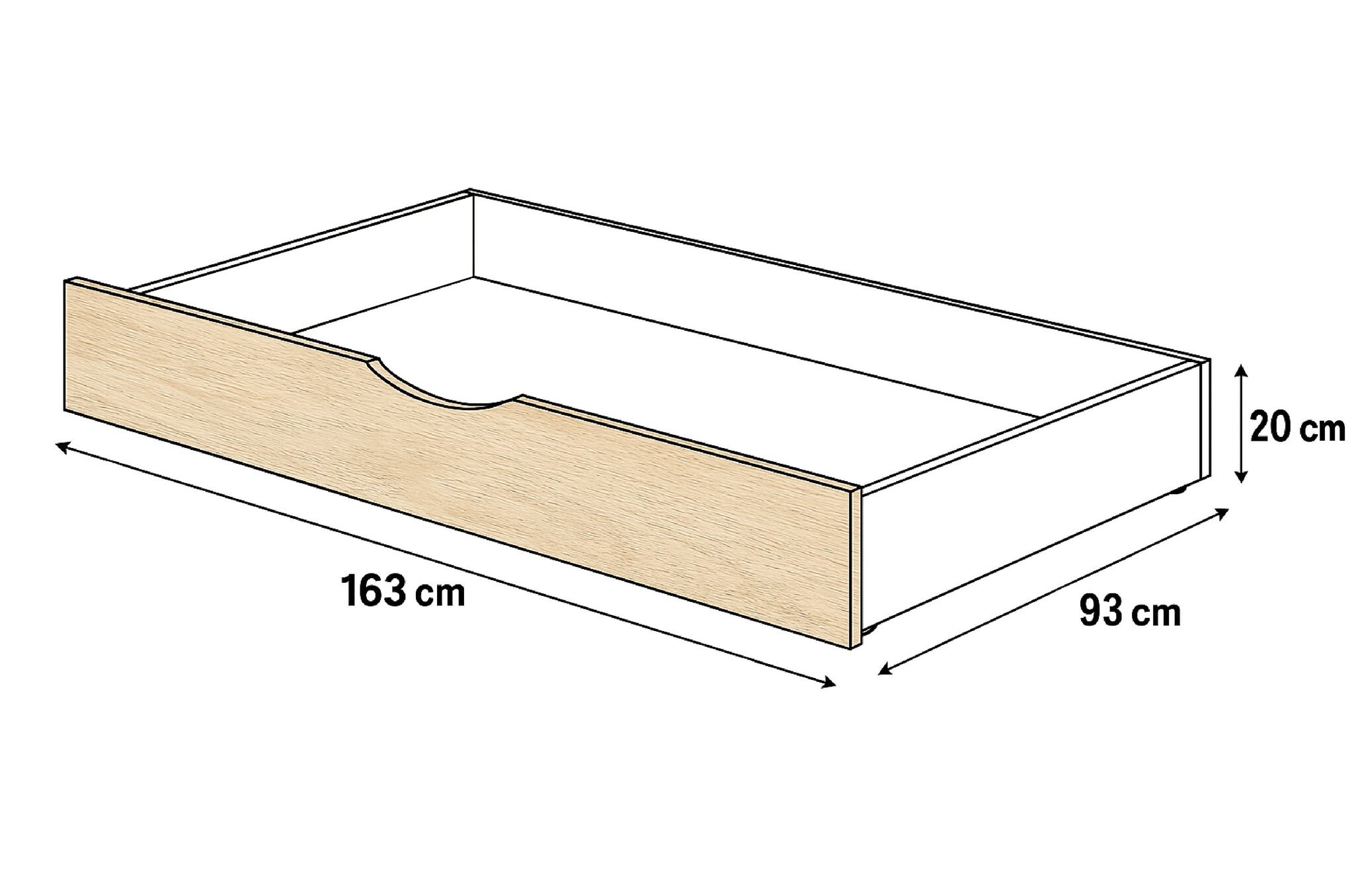ROOMY - Bedlade - 163 x 93 x 20 cm - eiken