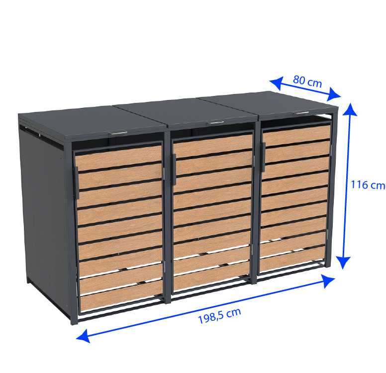 Container ombouw - 3 containers - 198,5x80x116cm - houtlook