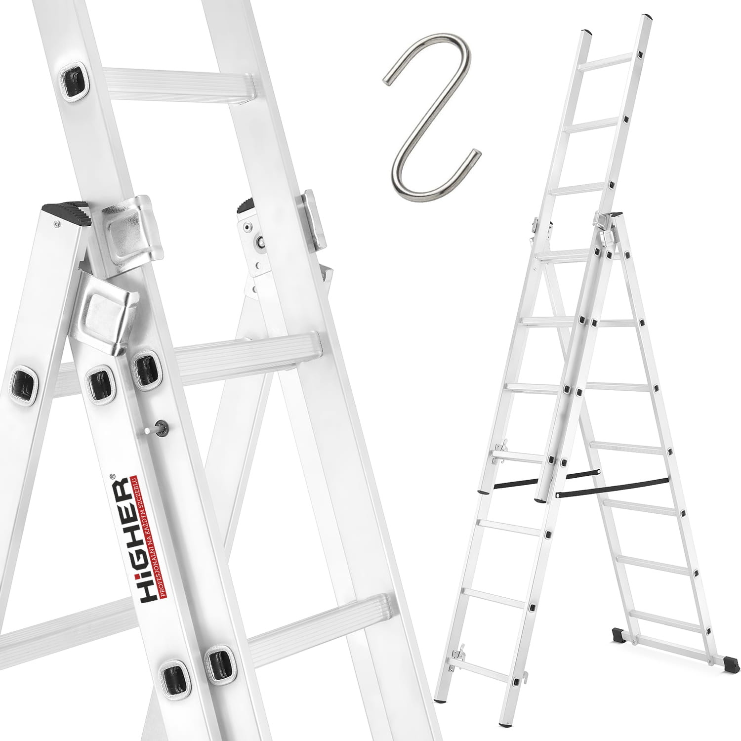 Vouwladder - 3x7 treden - werkhoogte 4,24 m - aluminium