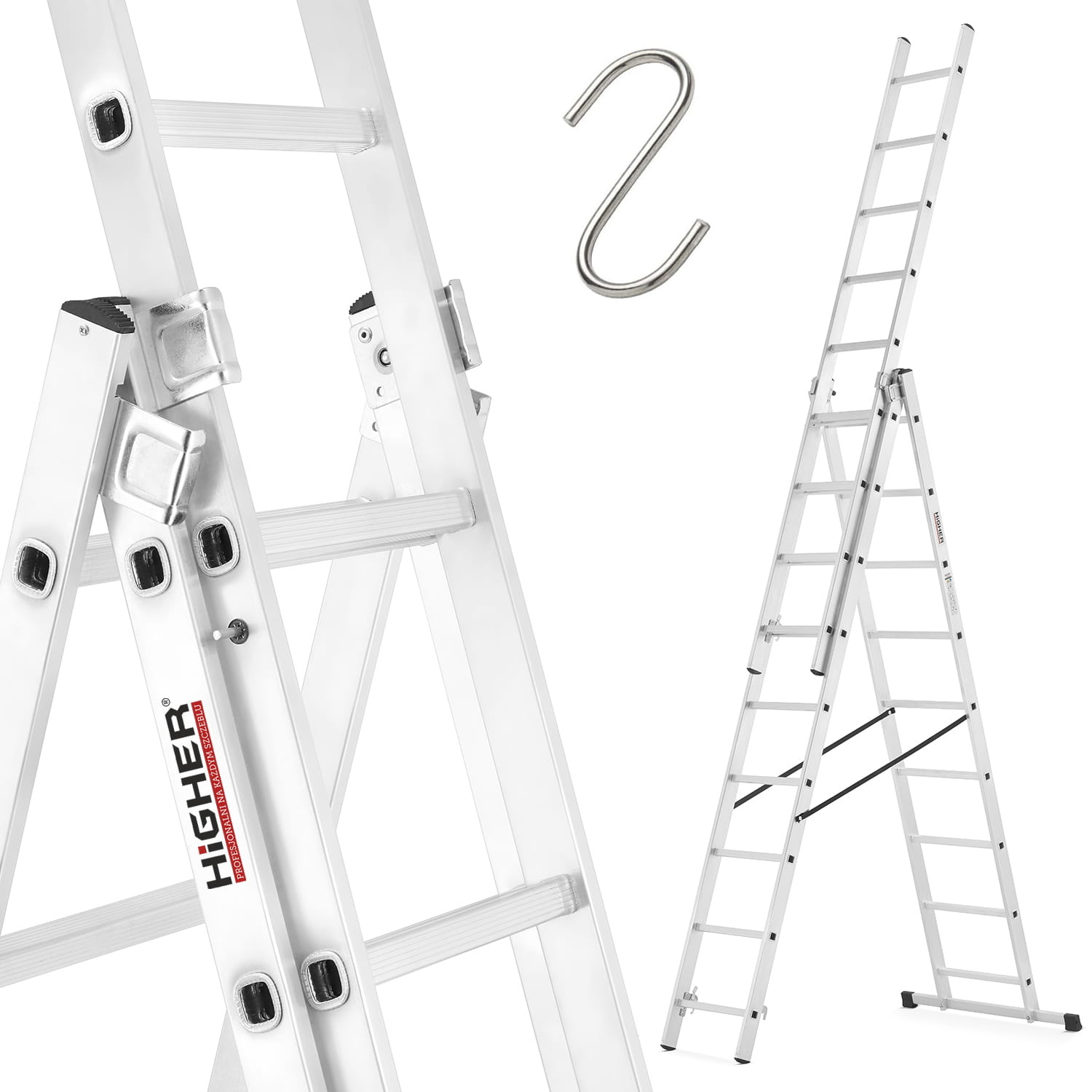 Vouwladder - 3x9 treden - werkhoogte 5,06 m - aluminium