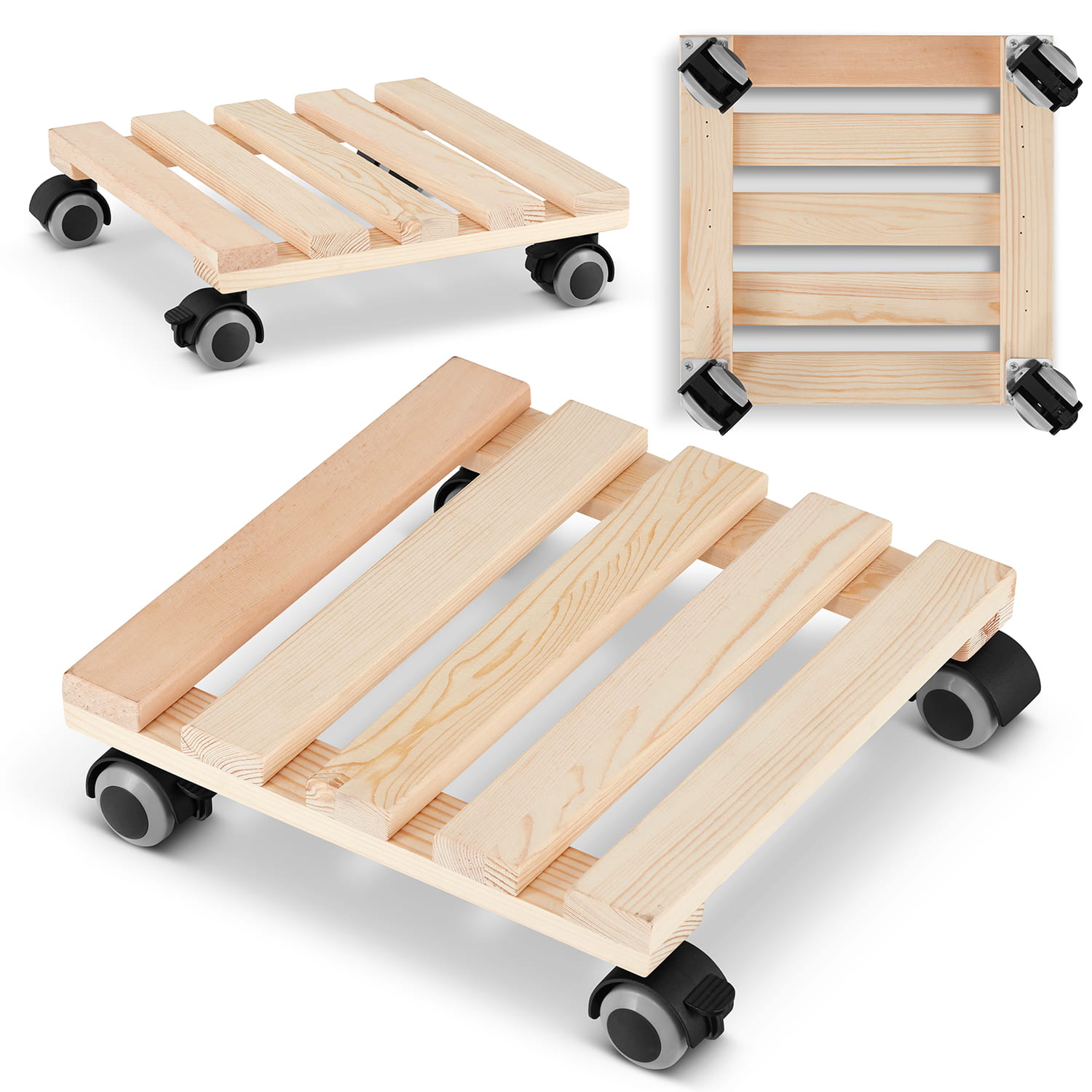 Plantentrolley - vierkant - 30x30 cm - licht dennenhout