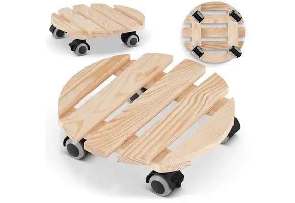 Plantentrolley - rond - 30 cm - licht dennenhout