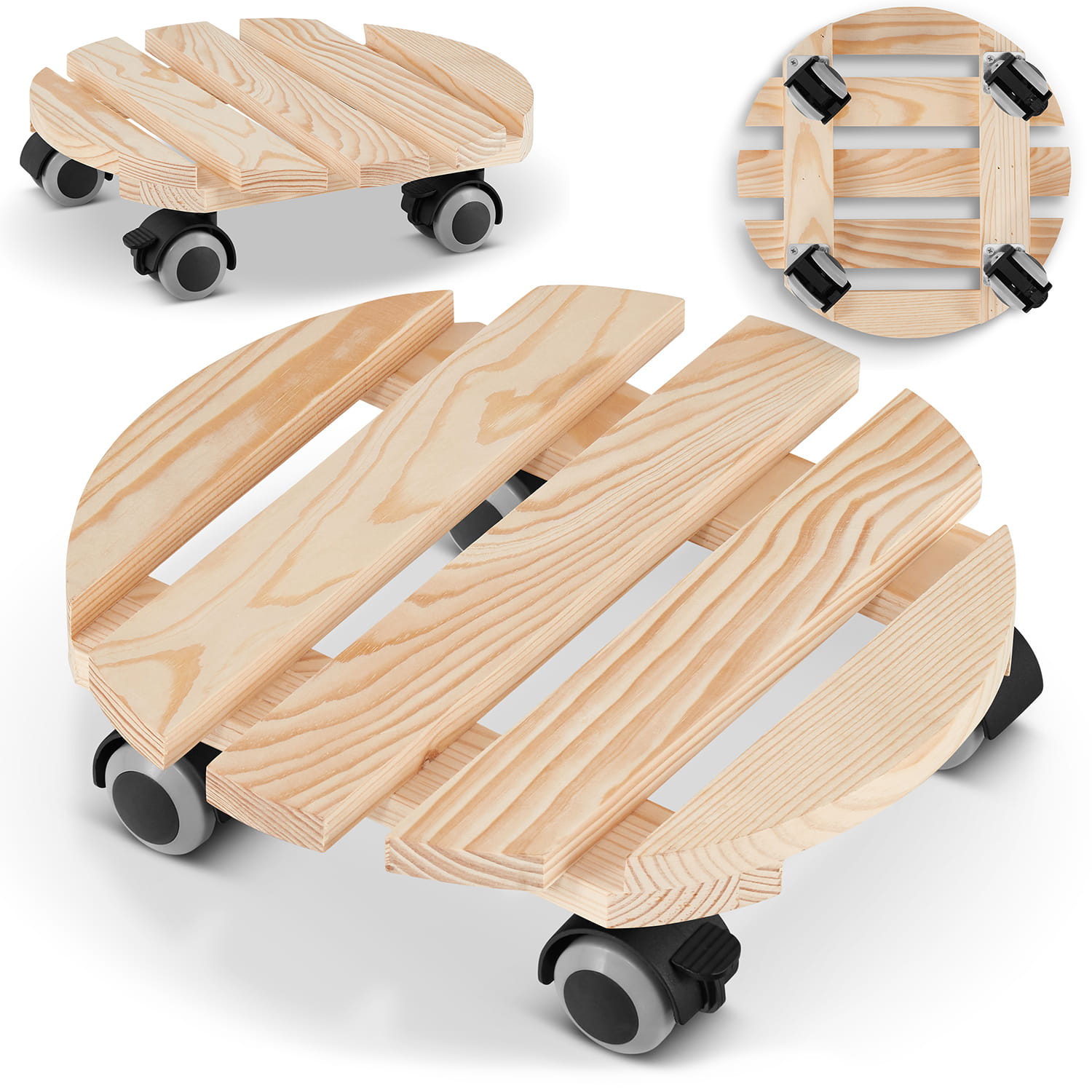 Plantentrolley - rond - 30 cm - licht dennenhout