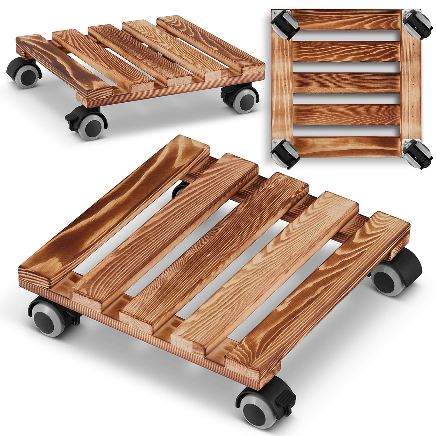 Plantentrolley - vierkant - 30x30 cm - gebeitst dennenhout