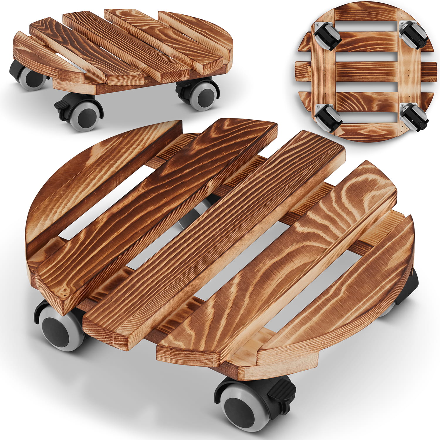 Plantentrolley - rond - 30 cm - gebeitst dennenhout