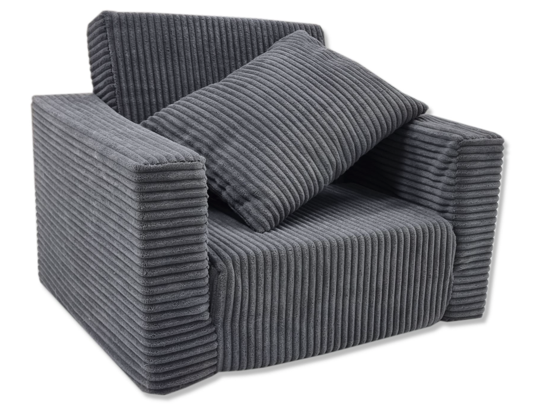 Kinderfauteuil - slaapbankje - 51x40x41cm - ribstof - grijs