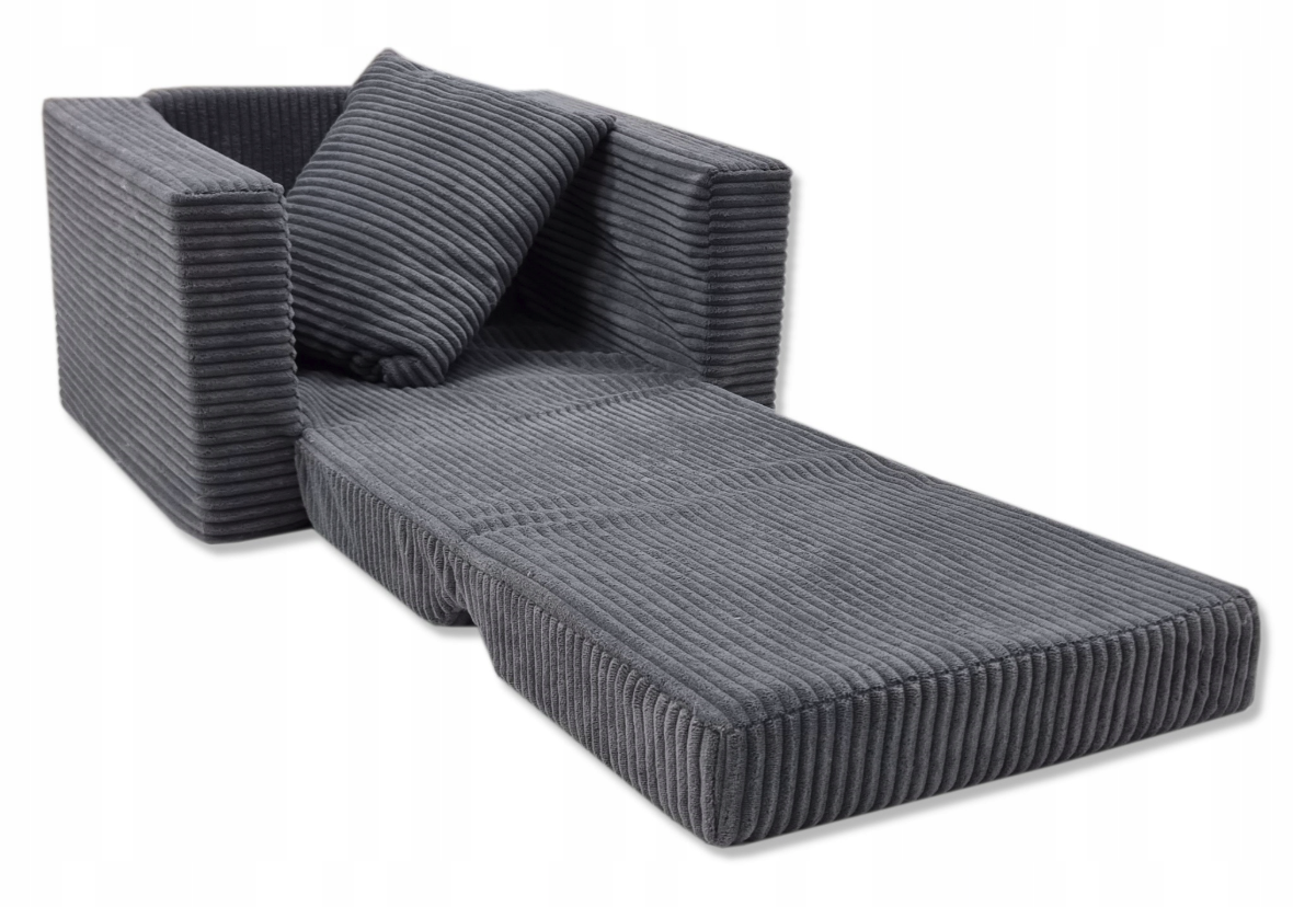 Kinderfauteuil - slaapbankje - 51x40x41cm - ribstof - grijs