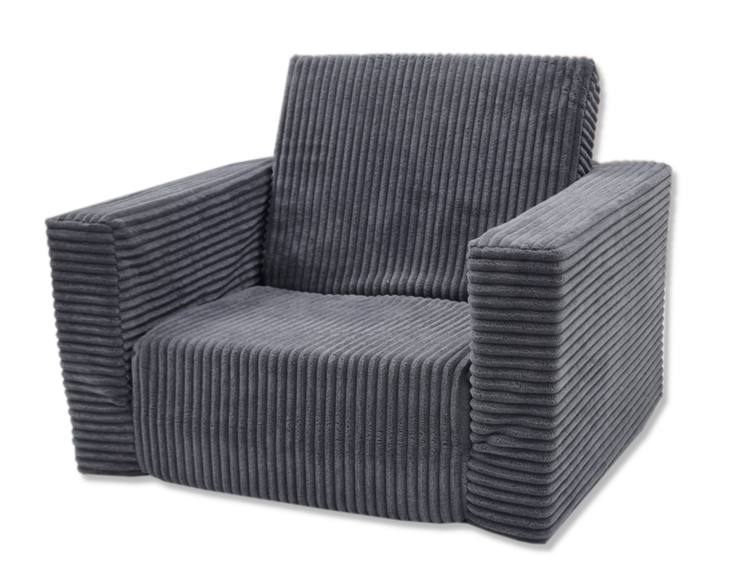 Kinderfauteuil - slaapbankje - 51x40x41cm - ribstof - grijs