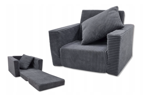 Kinderfauteuil - slaapbankje - 51x40x41cm - ribstof - grijs