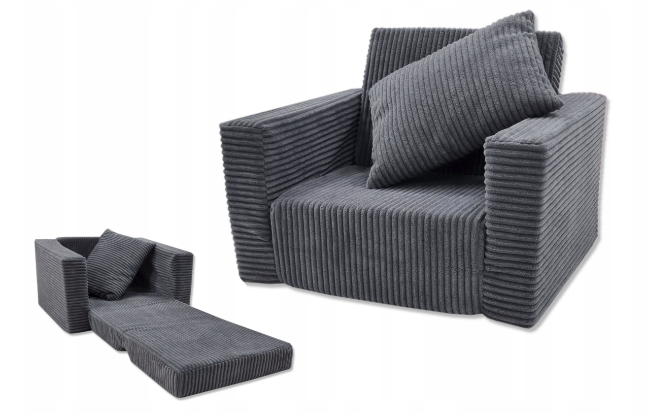 Kinderfauteuil - slaapbankje - 51x40x41cm - ribstof - grijs