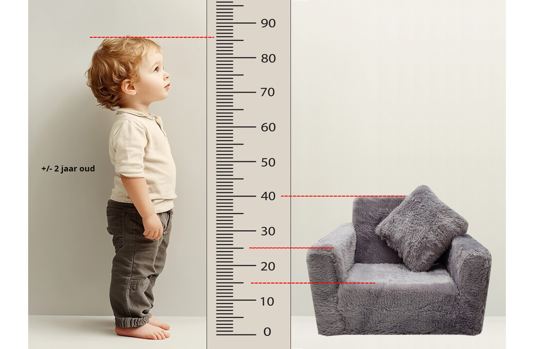 Kinderfauteuil - slaapbankje - 51x40x41cm - ribstof - lichtgrijs