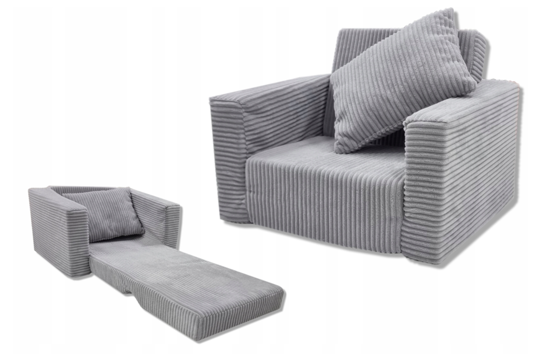 Kinderfauteuil - slaapbankje - 51x40x41cm - ribstof - lichtgrijs