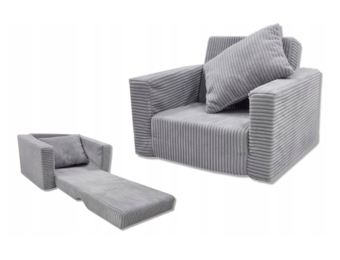 Kinderfauteuil - slaapbankje - 51x40x41cm - ribstof - lichtgrijs