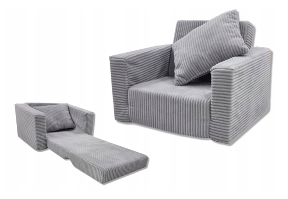 Kinderfauteuil - slaapbankje - 51x40x41cm - ribstof - lichtgrijs