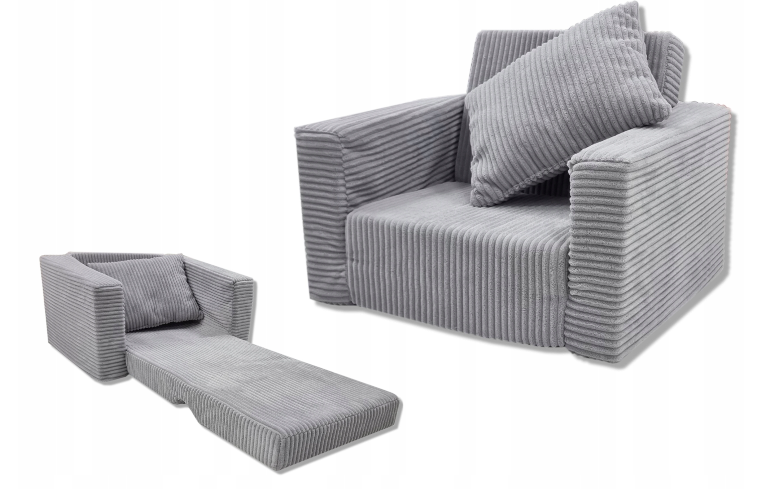 Kinderfauteuil - slaapbankje - 51x40x41cm - ribstof - lichtgrijs