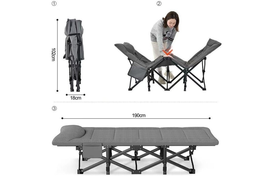 Veldbed deluxe - 190x75x36,5cm - 120 kg
